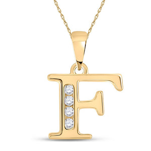 Diamond Initial & Letter Pendant | 10kt Yellow Gold Womens Round Diamond F Initial Letter Pendant 1/20 Cttw | Splendid Jewellery GND