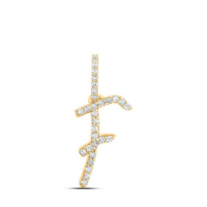 Diamond Initial & Letter Pendant | 10kt Yellow Gold Womens Round Diamond F Initial Letter Pendant 1/8 Cttw | Splendid Jewellery GND