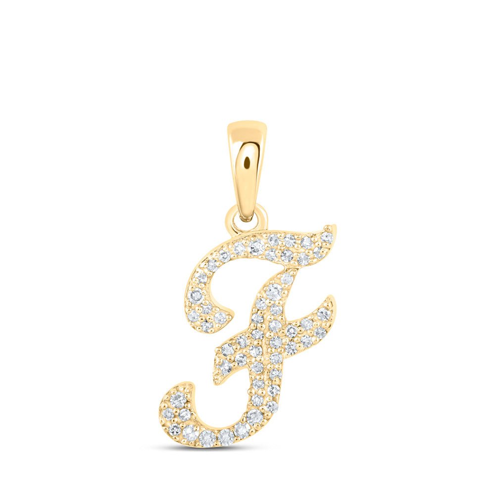 Diamond Initial & Letter Pendant | 10kt Yellow Gold Womens Round Diamond F Initial Letter Pendant 1/8 Cttw | Splendid Jewellery GND