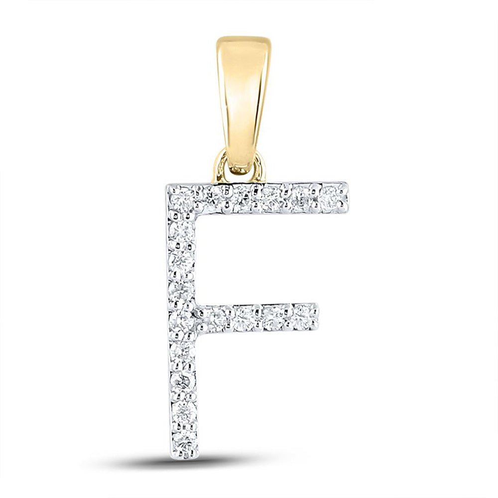 Diamond Initial & Letter Pendant | 10kt Yellow Gold Womens Round Diamond F Initial Letter Pendant 1/8 Cttw | Splendid Jewellery GND