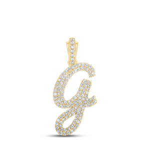 Diamond Initial & Letter Pendant | 10kt Yellow Gold Womens Round Diamond G Cursive Initial Letter Pendant 1/2 Cttw | Splendid Jewellery GND