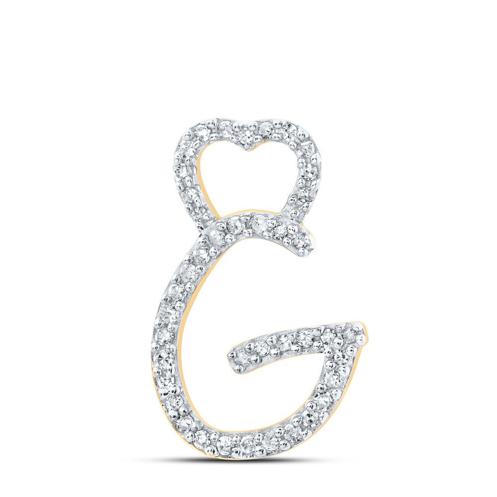 Diamond Initial & Letter Pendant | 10kt Yellow Gold Womens Round Diamond G Heart Letter Pendant 1/8 Cttw | Splendid Jewellery GND