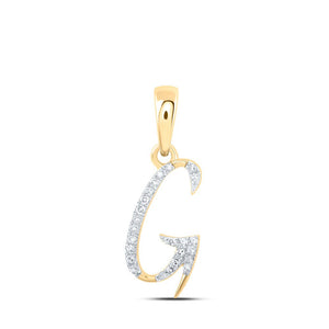 Diamond Initial & Letter Pendant | 10kt Yellow Gold Womens Round Diamond G Initial Letter Pendant 1/12 Cttw | Splendid Jewellery GND