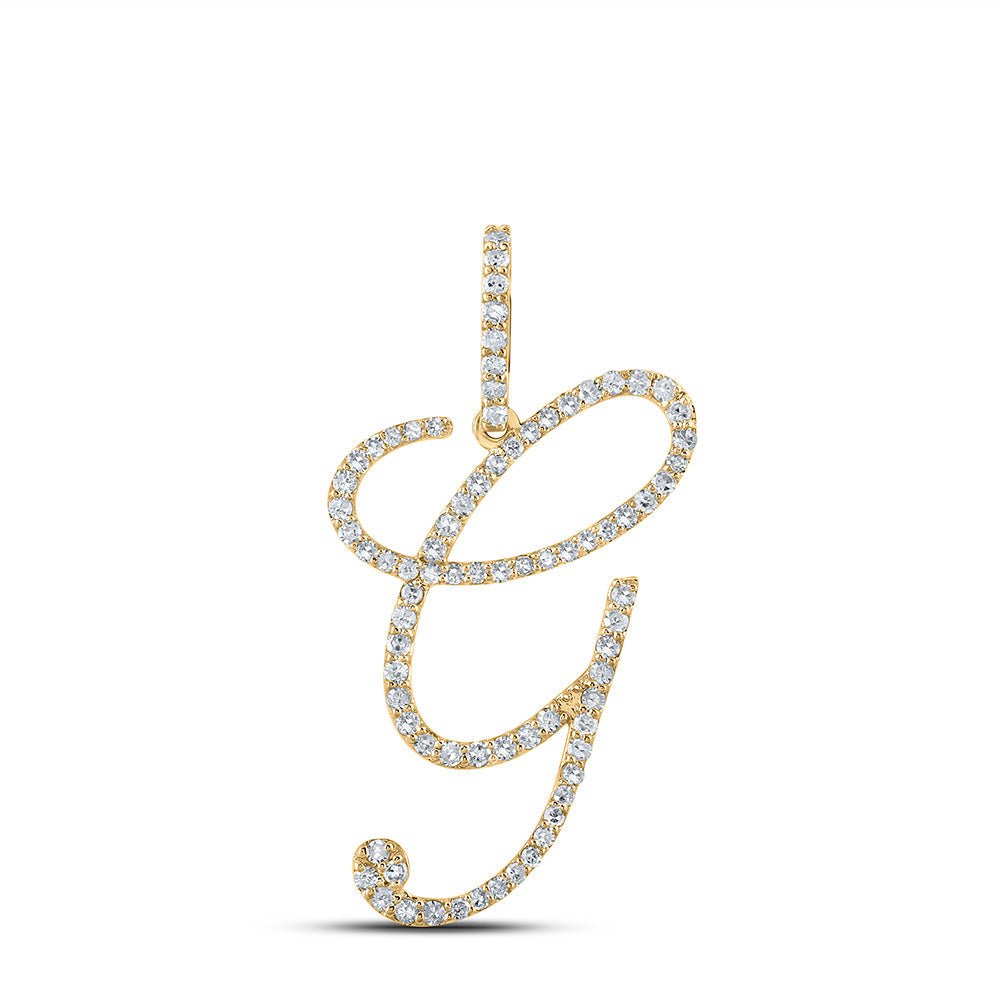 Diamond Initial & Letter Pendant | 10kt Yellow Gold Womens Round Diamond G Initial Letter Pendant 1/2 Cttw | Splendid Jewellery GND