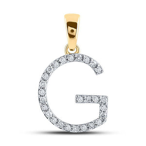 Diamond Initial & Letter Pendant | 10kt Yellow Gold Womens Round Diamond G Initial Letter Pendant 1/5 Cttw | Splendid Jewellery GND