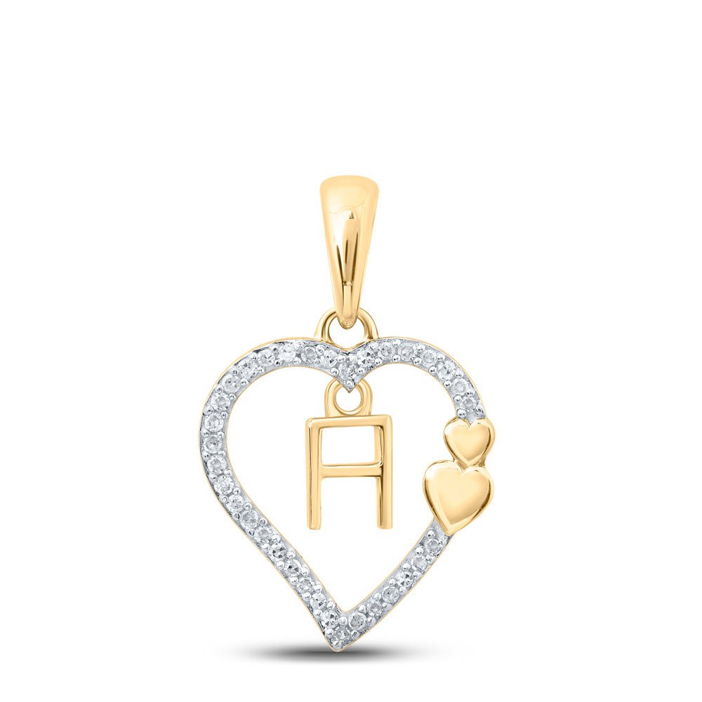 Diamond Initial & Letter Pendant | 10kt Yellow Gold Womens Round Diamond H Heart Letter Pendant 1/10 Cttw | Splendid Jewellery GND