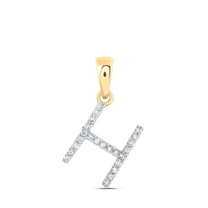 Diamond Initial & Letter Pendant | 10kt Yellow Gold Womens Round Diamond H Initial Letter Pendant 1/10 Cttw | Splendid Jewellery GND