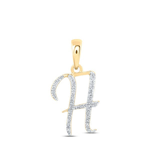 Diamond Initial & Letter Pendant | 10kt Yellow Gold Womens Round Diamond H Initial Letter Pendant 1/10 Cttw | Splendid Jewellery GND