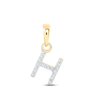 Diamond Initial & Letter Pendant | 10kt Yellow Gold Womens Round Diamond H Initial Letter Pendant 1/20 Cttw | Splendid Jewellery GND