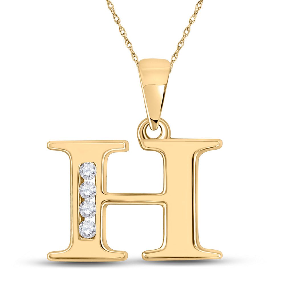 Diamond Initial & Letter Pendant | 10kt Yellow Gold Womens Round Diamond H Initial Letter Pendant 1/20 Cttw | Splendid Jewellery GND