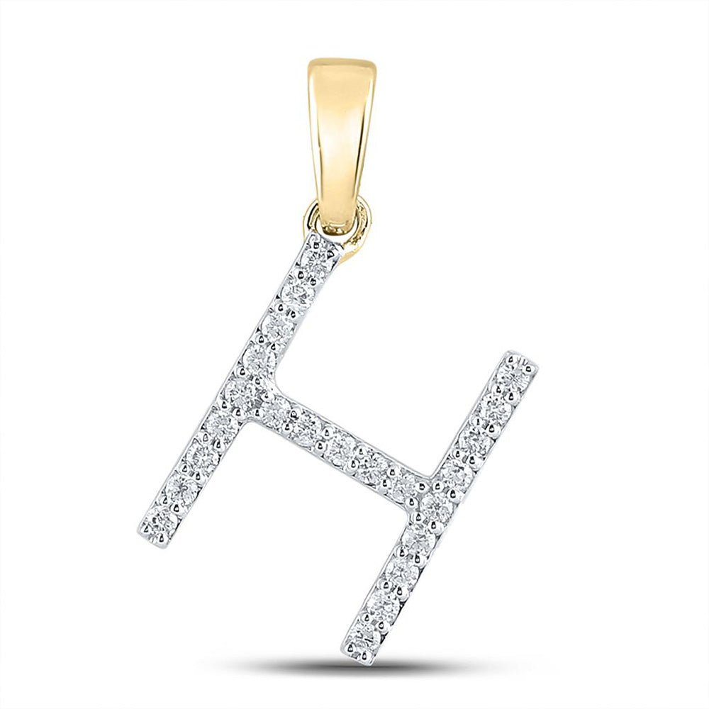 Diamond Initial & Letter Pendant | 10kt Yellow Gold Womens Round Diamond H Initial Letter Pendant 1/5 Cttw | Splendid Jewellery GND