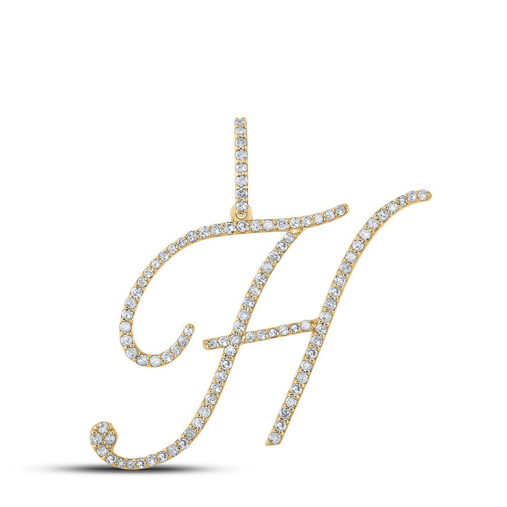 Diamond Initial & Letter Pendant | 10kt Yellow Gold Womens Round Diamond H Initial Letter Pendant 5/8 Cttw | Splendid Jewellery GND