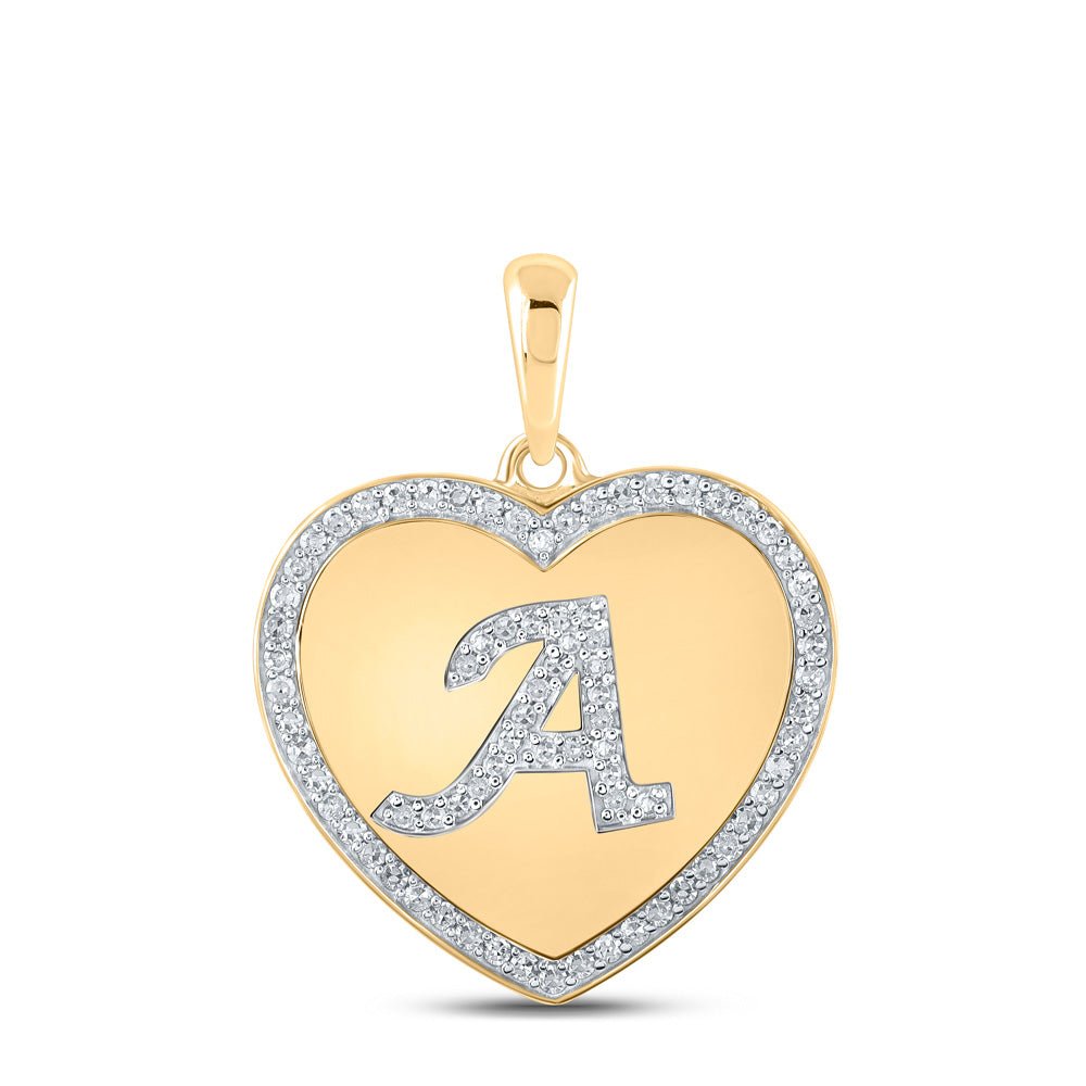 Diamond Initial & Letter Pendant | 10kt Yellow Gold Womens Round Diamond Heart A Heart Pendant 1/4 Cttw | Splendid Jewellery GND