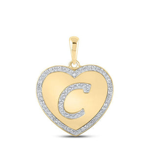 Diamond Initial & Letter Pendant | 10kt Yellow Gold Womens Round Diamond Heart C Letter Pendant 1/4 Cttw | Splendid Jewellery GND