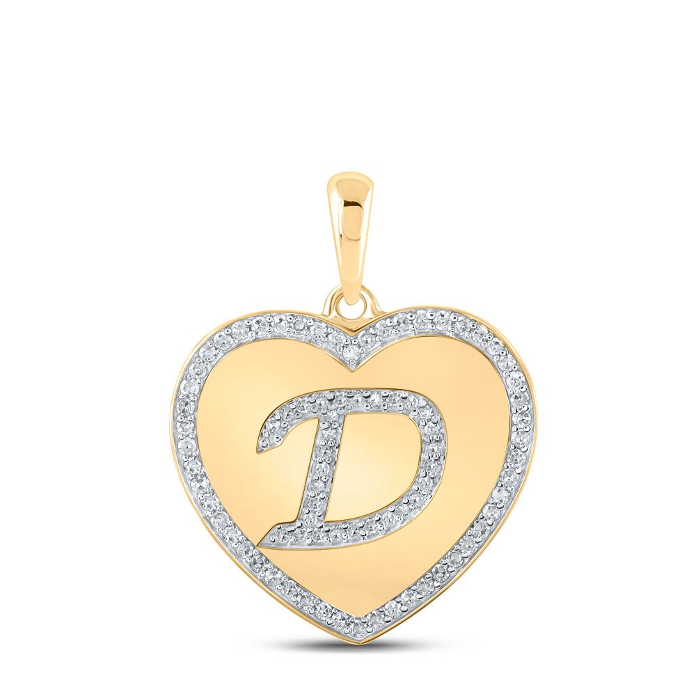 Diamond Initial & Letter Pendant | 10kt Yellow Gold Womens Round Diamond Heart D Letter Pendant 1/4 Cttw | Splendid Jewellery GND