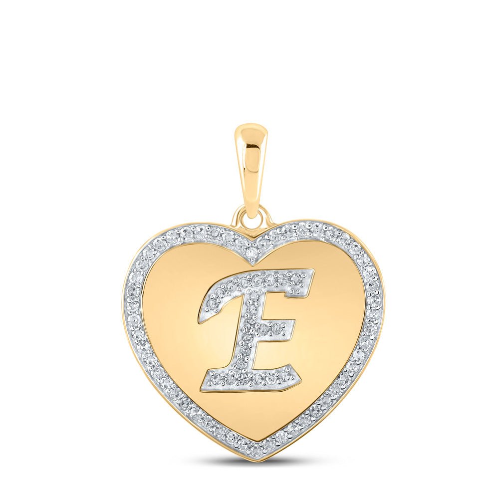 Diamond Initial & Letter Pendant | 10kt Yellow Gold Womens Round Diamond Heart E Letter Pendant 1/4 Cttw | Splendid Jewellery GND