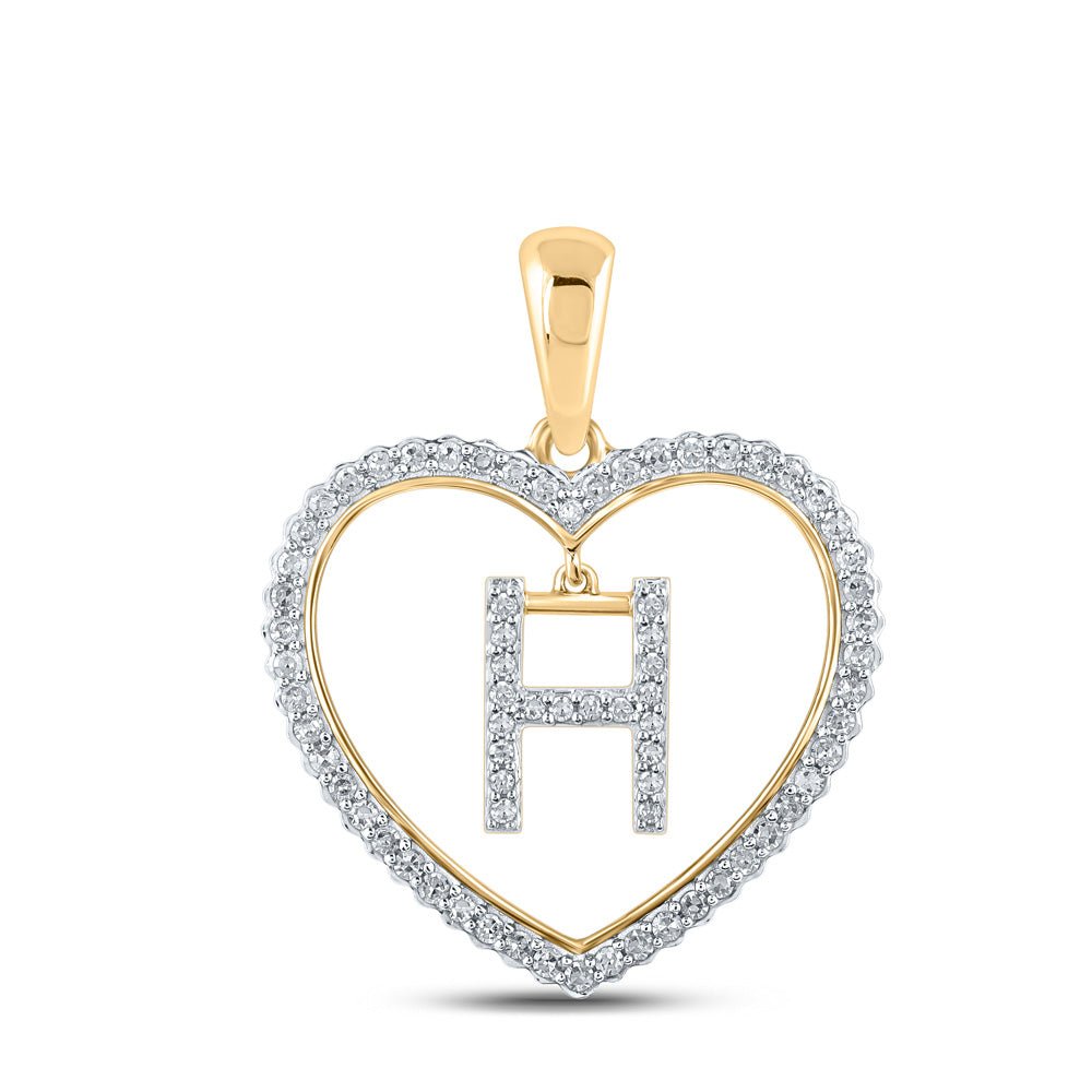 Diamond Initial & Letter Pendant | 10kt Yellow Gold Womens Round Diamond Heart H Letter Pendant 1/4 Cttw | Splendid Jewellery GND