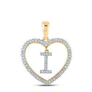 Diamond Initial & Letter Pendant | 10kt Yellow Gold Womens Round Diamond Heart I Letter Pendant 1/4 Cttw | Splendid Jewellery GND