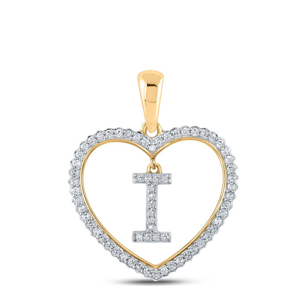 Diamond Initial & Letter Pendant | 10kt Yellow Gold Womens Round Diamond Heart I Letter Pendant 1/4 Cttw | Splendid Jewellery GND