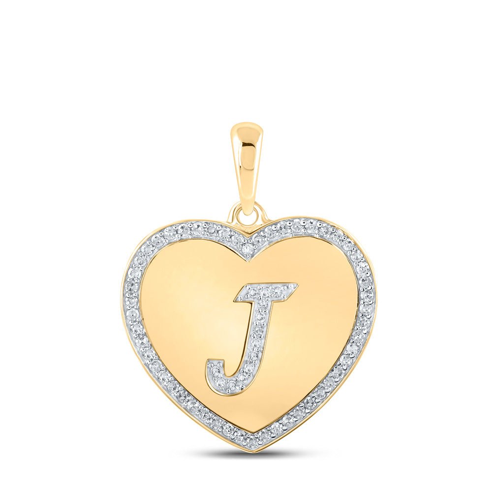 Diamond Initial & Letter Pendant | 10kt Yellow Gold Womens Round Diamond Heart J Letter Pendant 1/4 Cttw | Splendid Jewellery GND