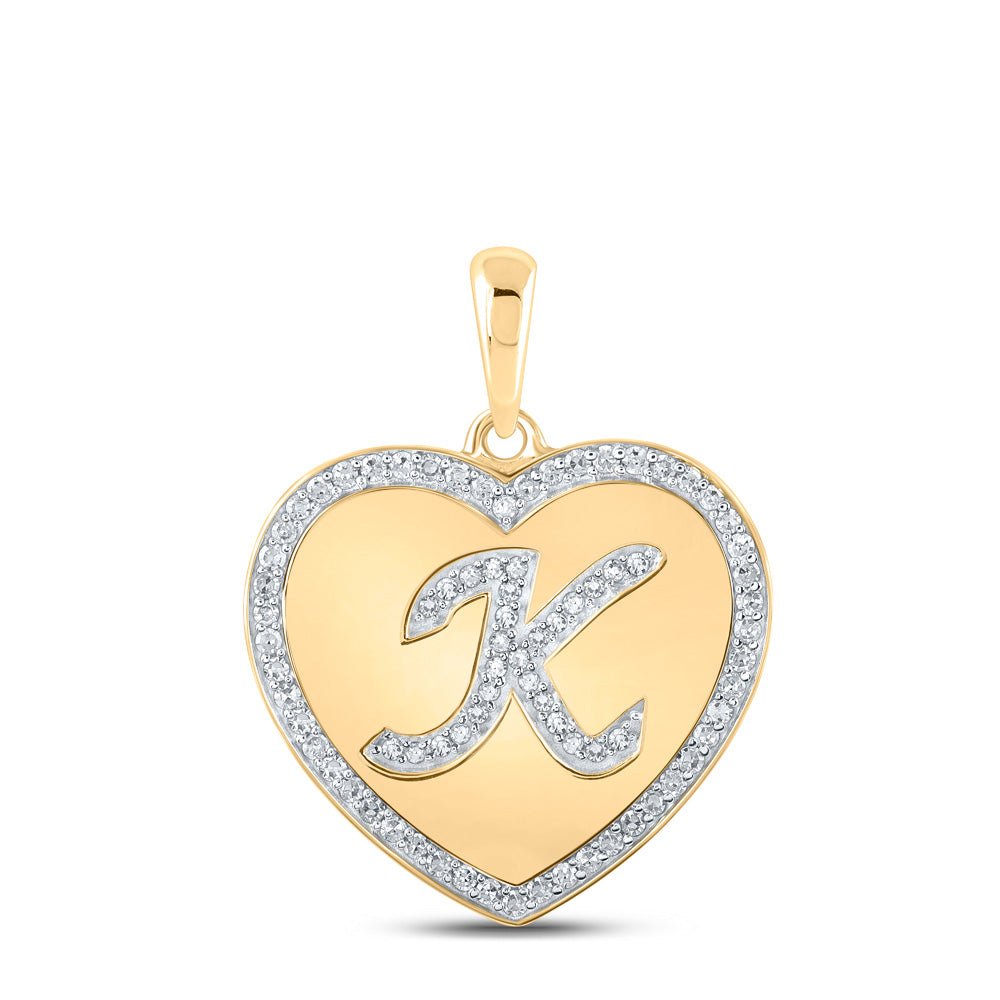 Diamond Initial & Letter Pendant | 10kt Yellow Gold Womens Round Diamond Heart K Letter Pendant 1/4 Cttw | Splendid Jewellery GND