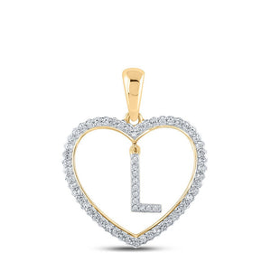 Diamond Initial & Letter Pendant | 10kt Yellow Gold Womens Round Diamond Heart L Letter Pendant 1/4 Cttw | Splendid Jewellery GND