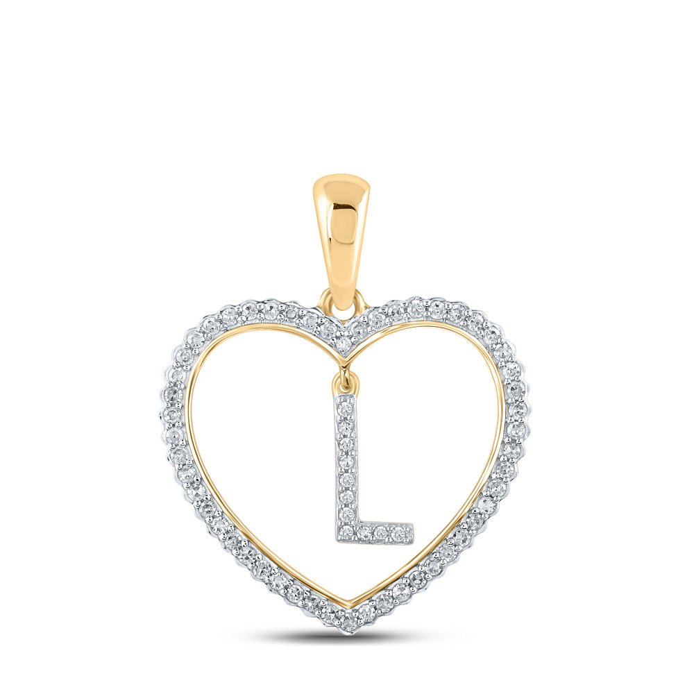 Diamond Initial & Letter Pendant | 10kt Yellow Gold Womens Round Diamond Heart L Letter Pendant 1/4 Cttw | Splendid Jewellery GND