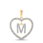 Enchanting Love Initial Pendant | 10kt Yellow Gold Womens Round Diamond Heart M Letter Pendant 1/4 Cttw | Splendid Jewellery product  Top View from Splendid Jewellery