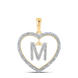 Enchanting Love Initial Pendant | 10kt Yellow Gold Womens Round Diamond Heart M Letter Pendant 1/4 Cttw | Splendid Jewellery product  Top View from Splendid Jewellery