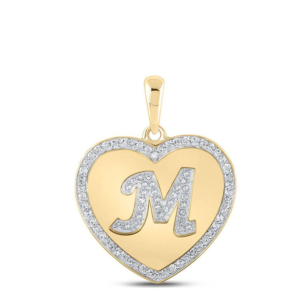 Diamond Initial & Letter Pendant | 10kt Yellow Gold Womens Round Diamond Heart M Letter Pendant 1/4 Cttw | Splendid Jewellery GND