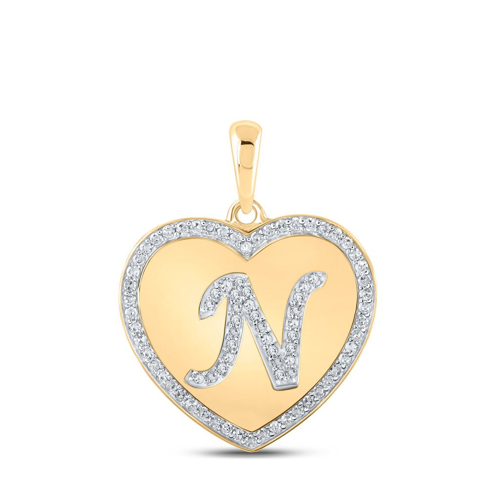 Diamond Initial & Letter Pendant | 10kt Yellow Gold Womens Round Diamond Heart N Letter Pendant 1/4 Cttw | Splendid Jewellery GND