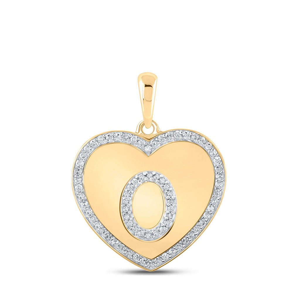 Diamond Initial & Letter Pendant | 10kt Yellow Gold Womens Round Diamond Heart O Letter Pendant 1/4 Cttw | Splendid Jewellery GND