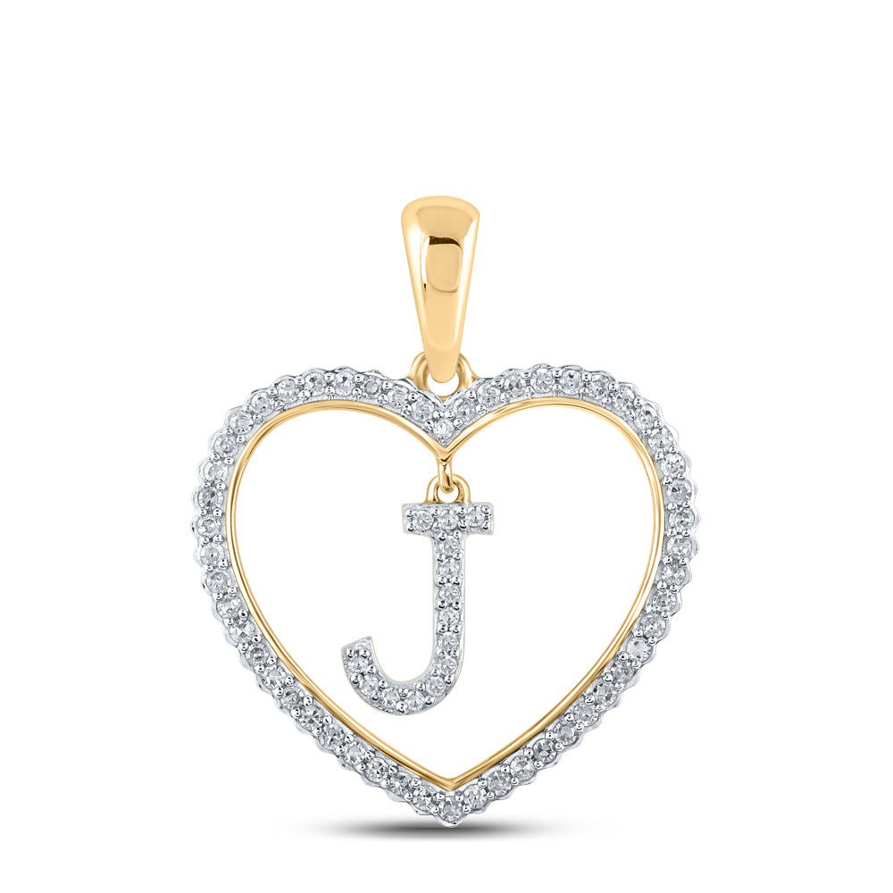 Diamond Initial & Letter Pendant | 10kt Yellow Gold Womens Round Diamond Heart Pendant 1/4 Cttw | Splendid Jewellery GND