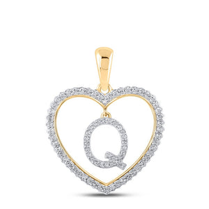 Diamond Initial & Letter Pendant | 10kt Yellow Gold Womens Round Diamond Heart Q Letter Pendant 1/4 Cttw | Splendid Jewellery GND