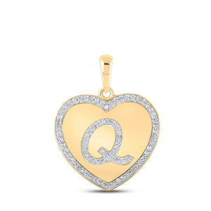 Diamond Initial & Letter Pendant | 10kt Yellow Gold Womens Round Diamond Heart Q Letter Pendant 1/5 Cttw | Splendid Jewellery GND