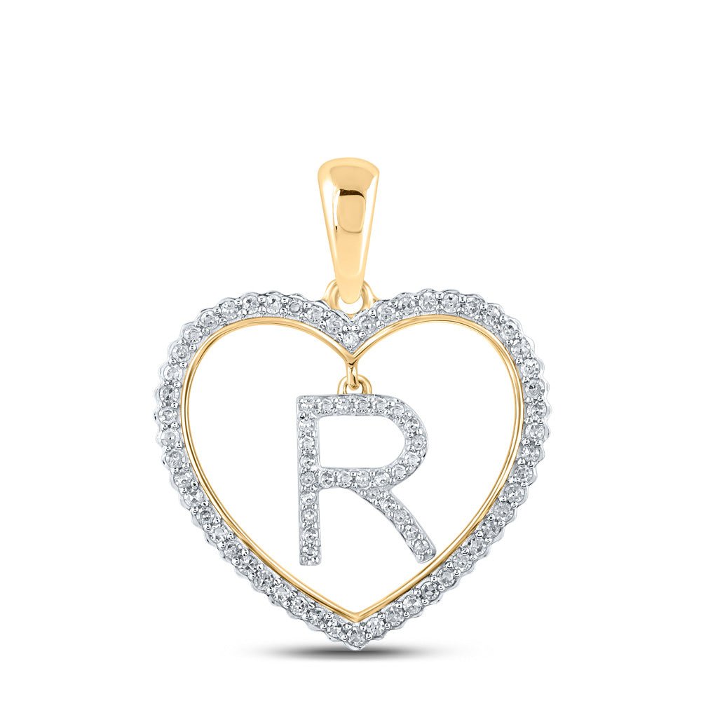 Diamond Initial & Letter Pendant | 10kt Yellow Gold Womens Round Diamond Heart R Letter Pendant 1/4 Cttw | Splendid Jewellery GND