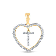 Load image into Gallery viewer, Radiant Love: 10kt Yellow Gold Diamond Heart T Letter Pendant product  Top View from Splendid Jewellery