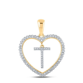 Radiant Love: 10kt Yellow Gold Diamond Heart T Letter Pendant product  Top View from Splendid Jewellery