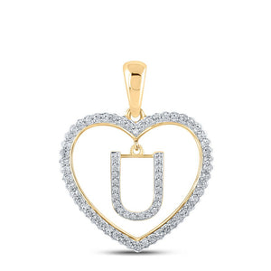 Diamond Initial & Letter Pendant | 10kt Yellow Gold Womens Round Diamond Heart U Letter Pendant 1/4 Cttw | Splendid Jewellery GND