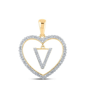 Radiant Love: 10kt Yellow Gold Diamond Heart V Initial Pendant product  Top View from Splendid Jewellery