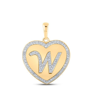 Diamond Initial & Letter Pendant | 10kt Yellow Gold Womens Round Diamond Heart W Letter Pendant 1/3 Cttw | Splendid Jewellery GND