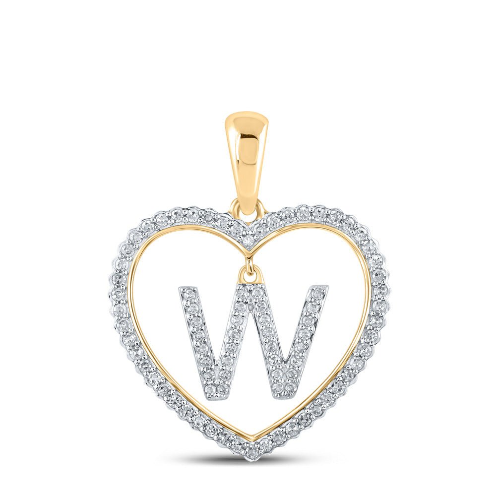 Diamond Initial & Letter Pendant | 10kt Yellow Gold Womens Round Diamond Heart W Letter Pendant 1/4 Cttw | Splendid Jewellery GND