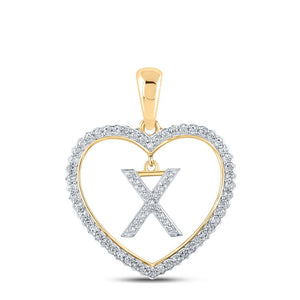 Diamond Initial & Letter Pendant | 10kt Yellow Gold Womens Round Diamond Heart X Letter Pendant 1/4 Cttw | Splendid Jewellery GND