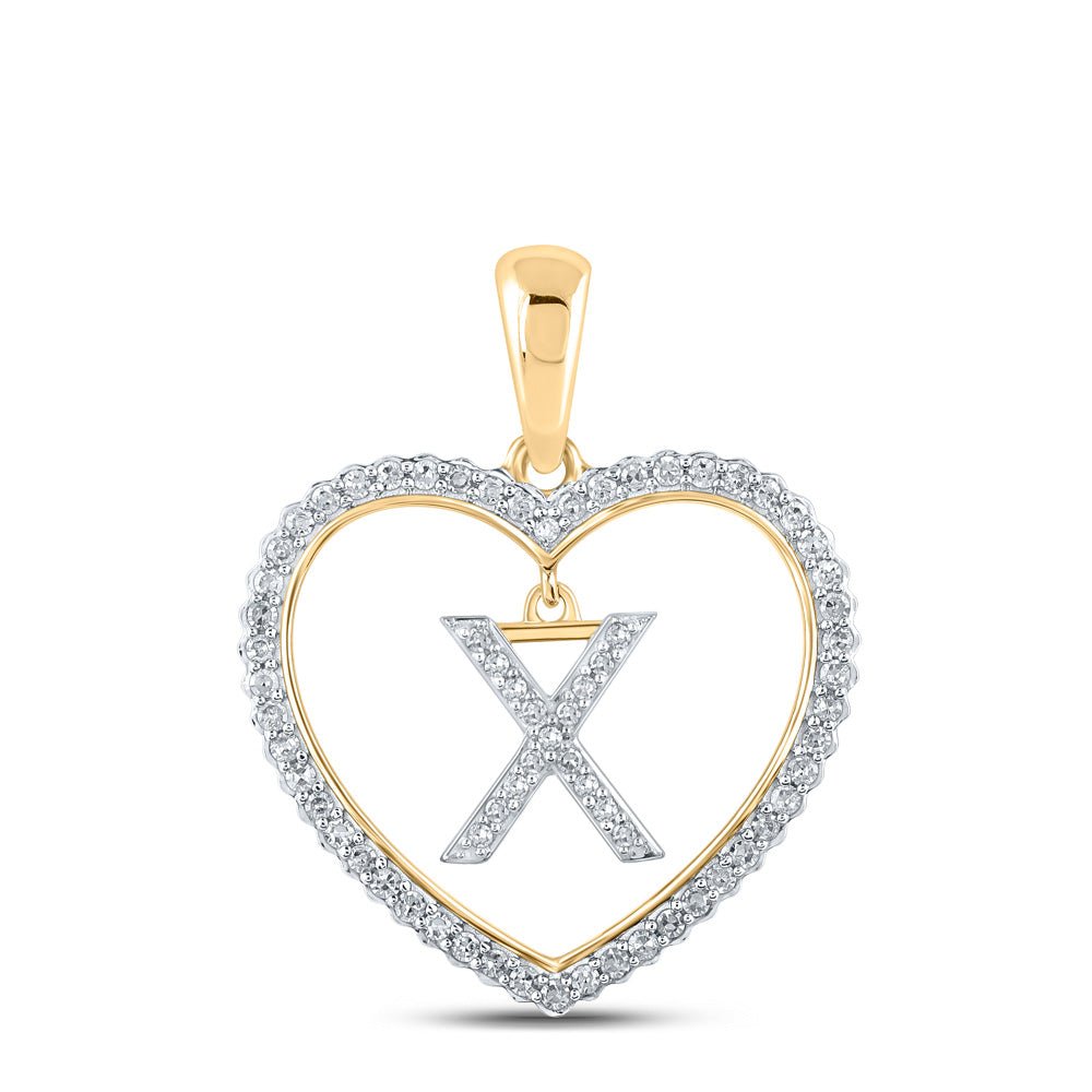 Diamond Initial & Letter Pendant | 10kt Yellow Gold Womens Round Diamond Heart X Letter Pendant 1/4 Cttw | Splendid Jewellery GND