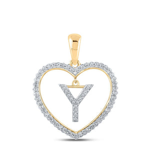 Diamond Initial & Letter Pendant | 10kt Yellow Gold Womens Round Diamond Heart Y Letter Pendant 1/4 Cttw | Splendid Jewellery GND