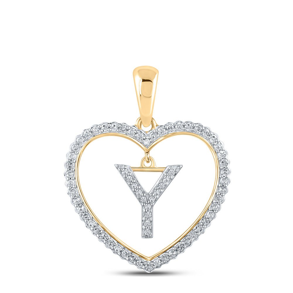 Diamond Initial & Letter Pendant | 10kt Yellow Gold Womens Round Diamond Heart Y Letter Pendant 1/4 Cttw | Splendid Jewellery GND