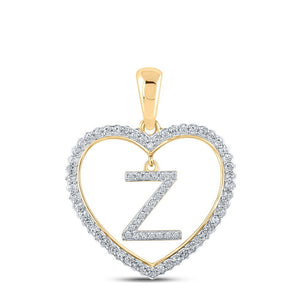 Diamond Initial & Letter Pendant | 10kt Yellow Gold Womens Round Diamond Heart Z Letter Pendant 1/4 Cttw | Splendid Jewellery GND