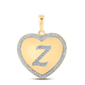 Diamond Initial & Letter Pendant | 10kt Yellow Gold Womens Round Diamond Heart Z Letter Pendant 1/4 Cttw | Splendid Jewellery GND