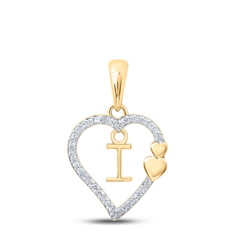 Diamond Initial & Letter Pendant | 10kt Yellow Gold Womens Round Diamond I Heart Letter Pendant 1/10 Cttw | Splendid Jewellery GND