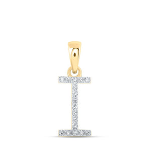 Diamond Initial & Letter Pendant | 10kt Yellow Gold Womens Round Diamond I Initial Letter Pendant 1/12 Cttw | Splendid Jewellery GND